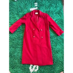 Petite Sophisticate Vintage Red Wool Blend Double Breasted Long Coat Made in USA
